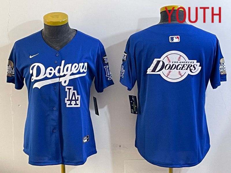 Youth Los Angeles Dodgers blank 2024 World series patch blue jersey 202411282->youth mlb jersey->Youth Jersey